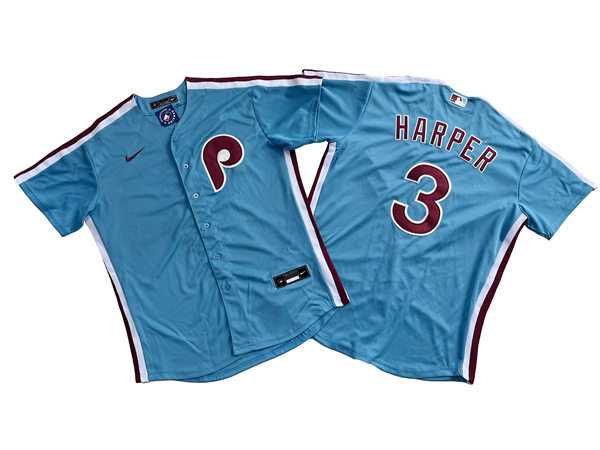 Men%27s Philadelphia Phillies #3 Bryce Harper Nike Light Blue Authentic Alternate Baseball Jersey